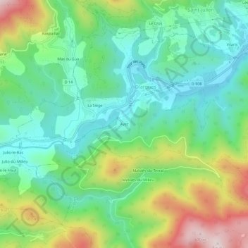 Topografische Karte Ayez, Höhe, Relief