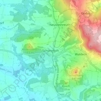 Topografische Karte Schönreuth, Höhe, Relief