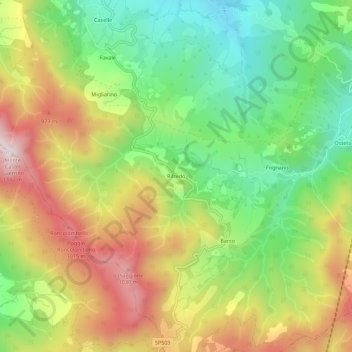 Topografische Karte Rifredo, Höhe, Relief