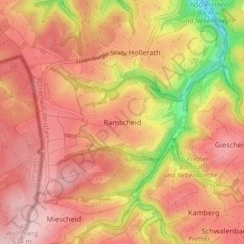 Topografische Karte Ramscheid, Höhe, Relief