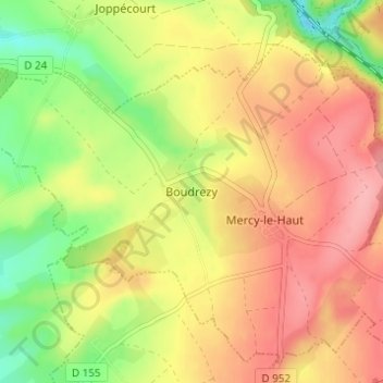 Topografische Karte Boudrezy, Höhe, Relief