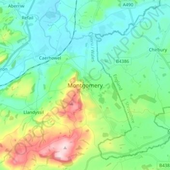 Topografische Karte Montgomery, Höhe, Relief