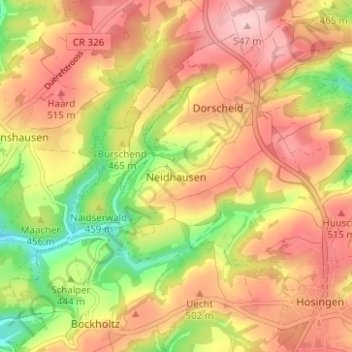 Topografische Karte Neidhausen, Höhe, Relief