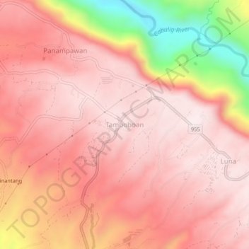 Topografische Karte Tamboboan, Höhe, Relief