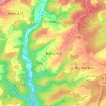 Topografische Karte Tettscheid, Höhe, Relief