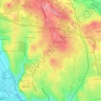 Topografische Karte Les Terries, Höhe, Relief