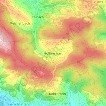 Topografische Karte Hößlinswart, Höhe, Relief