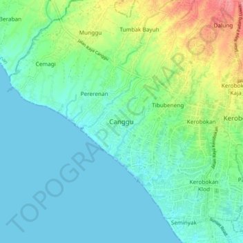 Topografische Karte Canggu, Höhe, Relief