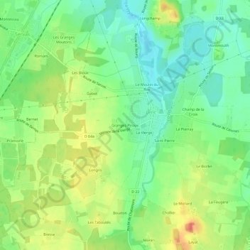Topografische Karte Granges Piroux, Höhe, Relief