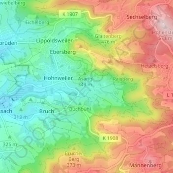 Topografische Karte Däfern, Höhe, Relief