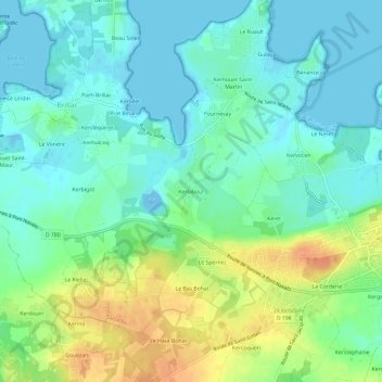 Topografische Karte Kerbiboul, Höhe, Relief