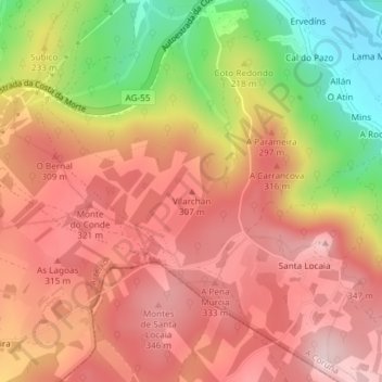 Topografische Karte Vilarchán, Höhe, Relief
