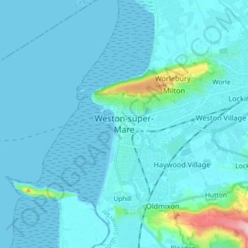 Topografische Karte Weston-super-Mare, Höhe, Relief