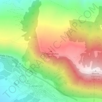 Topografische Karte Polveracchio, Höhe, Relief