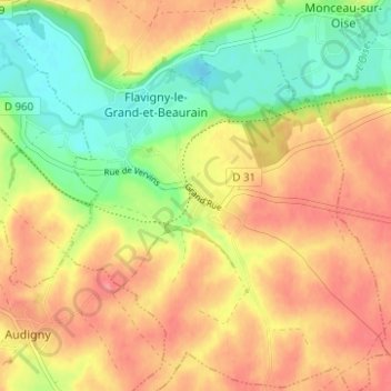 Topografische Karte Beaurain, Höhe, Relief