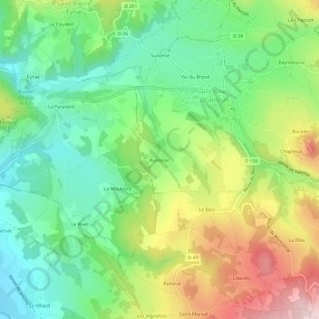 Topografische Karte Auteyrac, Höhe, Relief
