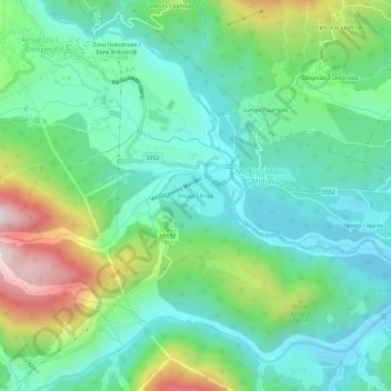 Topografische Karte Priuso, Höhe, Relief