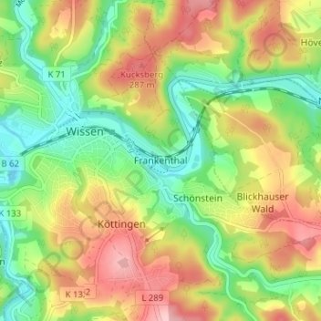 Topografische Karte Frankenthal, Höhe, Relief