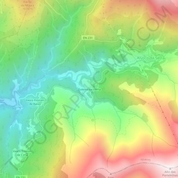 Topografische Karte Outeiro da Vinha, Höhe, Relief