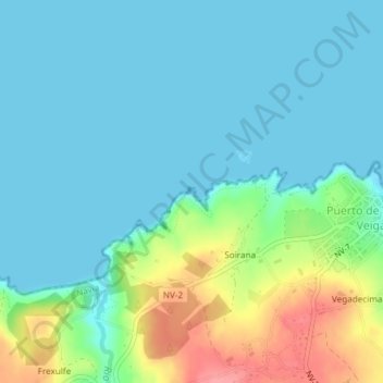Topografische Karte Punta León, Höhe, Relief