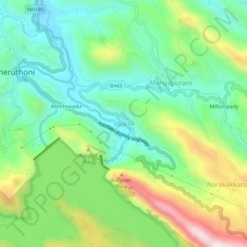 Topografische Karte Idukki, Höhe, Relief