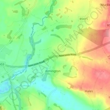 Topografische Karte Red Bull, Höhe, Relief