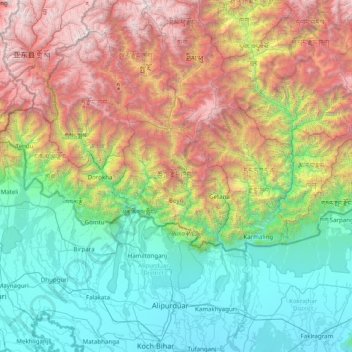 Topografische Karte Chukha Dzongkhag, Höhe, Relief