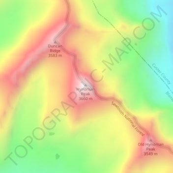 Topografische Karte Hyndman Peak, Höhe, Relief
