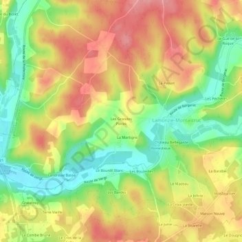 Topografische Karte Les Grandes Pièces, Höhe, Relief