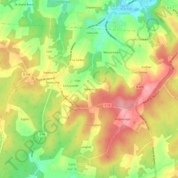 Topografische Karte Ribiéras, Höhe, Relief