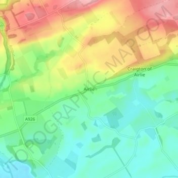 Topografische Karte Airlie, Höhe, Relief