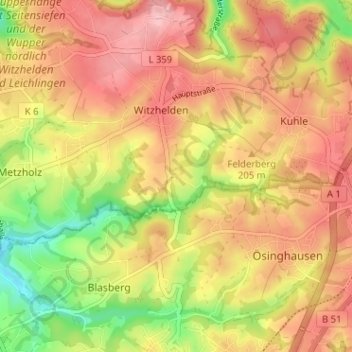 Topografische Karte Wersbach, Höhe, Relief