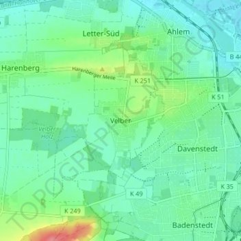 Topografische Karte Velber, Höhe, Relief