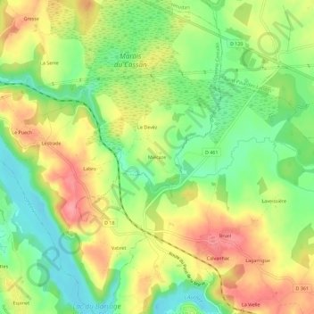 Topografische Karte Miécaze, Höhe, Relief