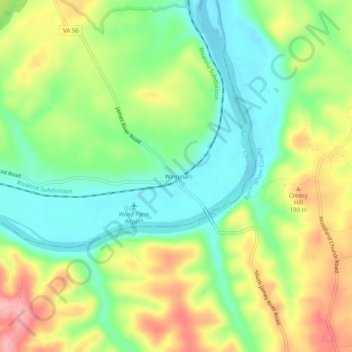 Topografische Karte Wingina, Höhe, Relief