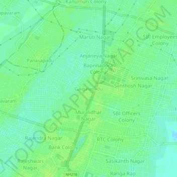 Topografische Karte Gaigalapadu, Höhe, Relief