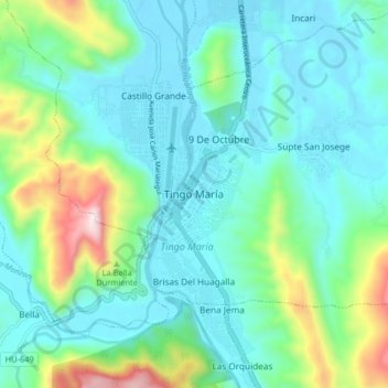 Topografische Karte Tingo María, Höhe, Relief