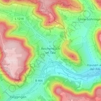 Topografische Karte Reichenbach im Täle, Höhe, Relief