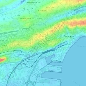 Topografische Karte Cuatro Caminos, Höhe, Relief