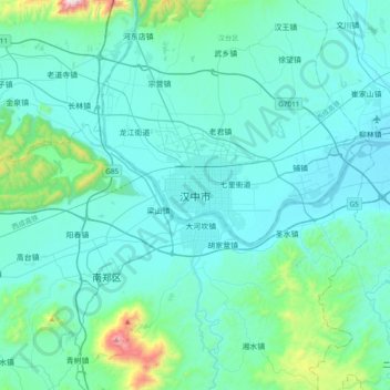 Topografische Karte Hanzhong, Höhe, Relief