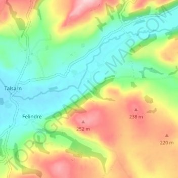 Topografische Karte Abermeurig, Höhe, Relief