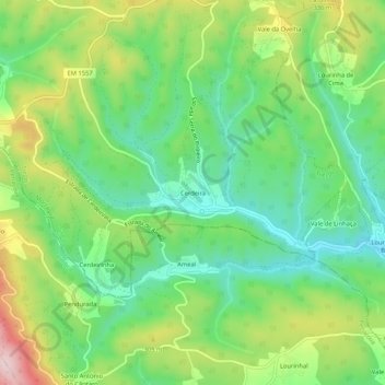 Topografische Karte Cerdeira, Höhe, Relief