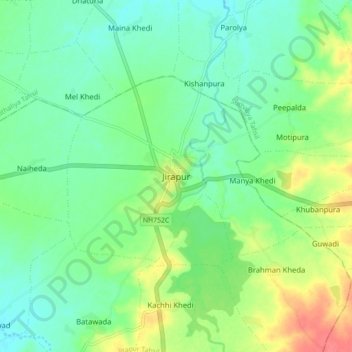 Topografische Karte Jirapur, Höhe, Relief