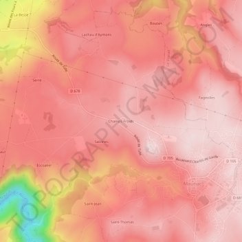 Topografische Karte Champs Froids, Höhe, Relief
