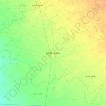 Topografische Karte Malerkotla, Höhe, Relief