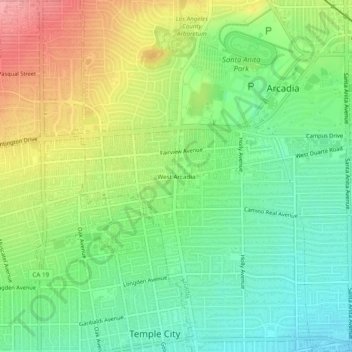 Topografische Karte West Arcadia, Höhe, Relief