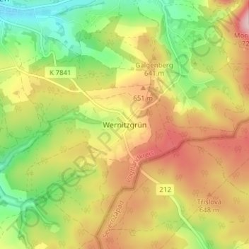 Topografische Karte Wernitzgrün, Höhe, Relief