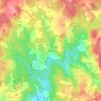 Topografische Karte Fargeas, Höhe, Relief