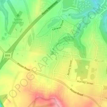 Topografische Karte Bingara Gorge, Höhe, Relief