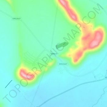 Topografische Karte Teebus, Höhe, Relief